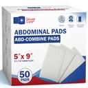 GauzeCare Sterile Abdominal- ABD Combine Pads| 50-Pack, 5 x 9 Inches| Extra Absorbent & Thick, Individually Wrapped Wound Dressing, First Aid Pads| Surgical-Grade, Nonstick- for Heavy Leakage, Post Op