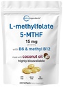 Micro Ingredients L Methylfolate 15mg, 240 Softgels | Active 5-MTHF with B6 & Methyl B12 | Methylated Vitamin B9 with Coconut Oil