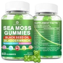 Sea Moss Gummies – Irish Sea Moss with Elderberry & Black Seed Oil, Bladderwrack, Burdock Root for Immune & Detox Support, Vegan Green Apple Flavor Gummies for Adults, Kids, Men, Women - 60 Gummies