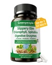 GREENPEOPLE Digestive Enzymes for Women & Men - Gentle Gut Health & Cleanse Capsule with Slippery Elm, Chlorophyll, Spirulina, Probiotics Complex - Complete Sensitive Gut Supplement 60 Ct 30 Days Use