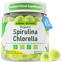 Organic Spirulina + Chlorella Gummies, High in Vegan Protein, Chlorophyll, Nutrient Dense Green-Blue Algae +Super Greens, Vitamin C, D3, Zinc, B12 for Daily Energy, Cleanse, Antioxidant, Immune, 60Cts