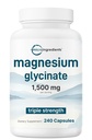 Triple Strength Magnesium Glycinate 1,500mg Per Serving, 240 Capsules | 500mg Per Capsule | Easily Absorbed Chelated Magnesium + Elemental Form | Healthy Muscle, Bones, & Mood Support | Non-GMO