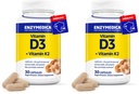 Enzymedica Vitamin D3 K2, 5000 IU Vegan D3 + 90 mcg MK-7, Plant-Based Supplement with Shiitake Mushroom & Prebiotic Fiber for Bone & Immune Support, 30 Capsules (Pack of 2)