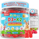 Vitamin D3 K2 Gummies for Kids & Teens + Calcium, Magnesium, Zinc, Phosphorus, C, Kids Multivitamin D3 & K2 Supplement for Bone Health, Calcium Absorption, Focus & Immunity, Non GMO, Sugar Free, 2Pack