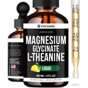 Vita Guard Magnesium Glycinate Liquid Drops 500mg – Liquid Magnesium Supplement with L-Theanine 200mg – Sleep, Calm, Stress Relief, Muscle & Nerve Health – Gluten Free, No Sugar, Vegan, 2 Fl Oz