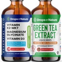 Drops Of Nature Green Tea Extract Liquid Drops (Pineapple, 60mL) & Magnesium Glycinate with Vitamin K2 D3 Drops (Mixed Berry, 60 mL) – Vegan, Gluten-Free – Antioxidant & Daily Mineral Wellness Support