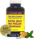 YS Organics Triple Complejo de abejas, Royal Jelly, Bee Pollen, Propolis - El Poder de la Naturaleza Empaquetado en 90 cápsulas con Bono en todo el mundo