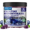 Creatine Monohydrate Gummies (5g) – Pre-Workout Energy & Muscle Growth Support for Men & Women | Blueberry Electrolyte Gummies (135 Count)