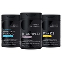 Sports Research Vitamin B-Complex - Full Spectrum of B Vitamins (Plant-Based Vegan-Friendly), Triple Strength Omega 3 Fish Oil & Plant Based Vitamin K2 MK7 + Vegan D3 5000iu