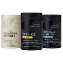 Sports Research Body Wellness Pack - Vitamin D3 5000iu + K2 100mcg, Omega-3 Fish Oil 1250, and Organic Collagen Peptides