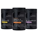 Sports Research® Supplements Pack - Omega 3 Salmon Oil + Vegan Vitamin D 5000iu & Mk7 Vitamin K 100mcg + Vitamin B-Complex