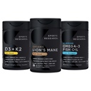 Sports Research® Cognitive Support Pack - Organic Lion's Mane Mushroom Supplement 1800mg + Vitamin D3 + K2 w/Coconut Oil - Vegan Vitamin D 5000iu + Omega-3 Fish Oil 1250