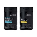 Sports Research Triple Strength Omega 3 Fish Oil 1250mg EPA & DHA from Wild Alaska Pollock Burpless Supplement Sustainably Sourced and Vitamin D3 K2 with Coconut Oil Plant Based Vegan Certified