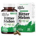 Wild & Organic Bitter Melon Capsules 500 mg - Overall & Digestive Support - Bitter Melon Extract Supplement - Momordica Charantia Capsules - Vegan, No Fillers, Non-GMO - 120 Count