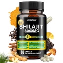 Shilajit Capsules 18000mg (60 Capsules) 10 in 1 - Shilajit Extract with Ashwagandha, Rhodiola Rosea, Panax Ginseng, Cordyceps, Turmeric, Ginkgo, Fulvic Acid Trace Minerals Supplement, Gluten Free