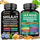 Shilajit and Sea Moss Bundle- 90 Count - Sea Moss, Ashwagandha, Shilajit, Rhodiola Rosea & Ginger, All in 1 Supplements