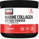 FORCE FACTOR Marine Collagen Powder for Women and Men, Marine Collagen Peptides Type I & III with Hyaluronic Acid to Support Healthy Hair, Skin, Nails, Bones, and Joints, Unflavored, 30 Servings