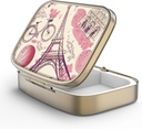 Pill Case Pill Box with Mirror Retro 2 Compartment Small Pill Case for Purse or Pocket Bronze Rectangular Pill Box or Vitamins, Fish Oil, Supplements, Pill Containe Travel Gifts(Paris Eiffel Tower)