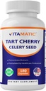 Vitamatic Tart Cherry 20X Extract with Celery Seed 10X Concentrated Extracts - 180 Veg Capsules - Vegetarian, Non-GMO, and Gluten Free