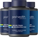 ProHealth Trans Resveratrol Plus 1000mg. Worlds Most Researched Trans-Res Suplemento. Doctor Formulado con Quercetin " BioEnhancers para Max Potency. Laboratorio testó 98% Puro. 30 Serviciones (3 Pack)