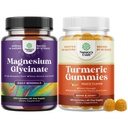 Bundle of High Absorption Magnesium Glycinate 500mg Per Serving - Calming Sleep Muscle Bone & Nerve Support and Turmeric Gummies for Joint Support with Turmeric Curcumin Black Pepper Extract & Ginger