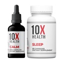 10X Health Calm (AM) & Sleep (PM) Bundle - L Theanine & GABA Liquid + Magnesium Supplement, L-Theanine & Organic Melatonin Capsules - 30-Serving Dropper + 60 Capsules