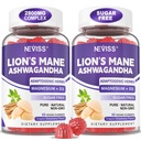 Ashwagandha Lions Mane Mushroom Calm Focus Gummies w/ Saffron, Magnesium Glycinate - Cortisol Supplements for Women Men, Brain Memory Supplements Gummy w/ Organic Lion’s Mane Extract, Sugar Free 120ct