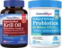 Krill Oil 1000mg and Probiotics Bundle, Omega 3s with DHA EPA & Astaxanthin, Plus 80 Billion CFU 25 Strains, Gut, Heart & Immune Function, Non-GMO, Made in USA, 60 Softgels + 60 Capsules