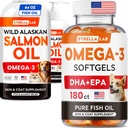STRELLALAB Salmon Oil Liquid 64 Oz (2-Pack) + Fish Oil Softgels 180 Ct Bundle – Omega 3 for Skin, Coat, Shedding & Itch Relief + Joint, Brain & Heart Support – EPA & DHA – Made in USA