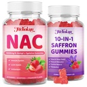 NAC Gummies and Saffron for Kids & Adults, Strawberry & Raspberry Flavor, 120 Counts Bundle
