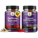 Bundle of Pure Extract of Saffron Supplements - Crocus Sativus Flower of Saffron Extract for Good Mood, Metabolism Support & Eye Health and High Strength Organic Ashwagandha for Mood & Hormone Balance