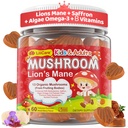 Kids, Teens & Adults Focus Gummies - Lions Mane Mushroom + Saffron + Algae Omega-3, 24-IN-1 Attention Supplement with Chaga, Magnesium, Methylated B12, B6 for Brain, Memory, Energy, Sugar Free, 60Cts