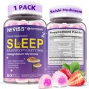 NEVISS Reishi Mushroom Sleep Gummies - Melatonin Free Sleep Gummies for Adult | Reishi, Saffron, Magnesium, GABA & Chamomile - Non-Habit Forming, Help for Deep Relaxation - Vegan, Berry Flavor, 1Pack