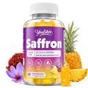 Saffron Gummies 88.5mg - Saffron Supplements with Magnesium, Rhodiola Rosea, Ashwagandha, L-Theanine, Vitamins D3 & B6, Zinc - Supports Antioxidant Function, Pineapple Flavor, 60 Count