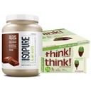 Plant Protein Bundle- Isopure Plant Protein Powder, Chocolate- 20G Vegan Protein- (20 Servings) with think! Plant Protein Bars, Chocolate Mint- 13G Vegan Protein- (10 bars)