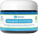 Hexagels Plus Aloe Vera - Avanzado Healing Hydrogel Pads for Blister Prevention & Soothing Burn Care - Foot, Heel, Toe, &amp; Ankle Protection, Pack of 50, 1-Inch Patches, por Medagel, Paraben Free Formula