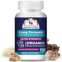 CANCER SCIENCES Lung Health & Wellness Supplement, USDA Certified Organic Mushrooms Extract, 1,500 mg Extra Strength, High Potency 40% Beta-Glucans, Immune Support, Healthy Lungs Booster, 120 Capsules