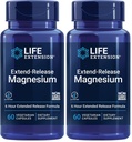 Extensión de la vida Magnesio de liberación prolongada, soporte de salud del corazón prolongado " , Soporte de salud cardiovascular " de presión sanguínea, fórmula biodisponible, libre de gluten, no GMO, vegetariano, 60 cápsulas,(Pack de 2)