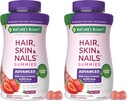Nature's Bounty Optimal Solutions Advanced Hair, Skin and Nails Pectin Gummies, 2X Biotin Per Serving, No Stick Gummy, Vegetarian Formula, Strawberry Flavor, 200 ct, 100 Total Servings (Pack of 2)