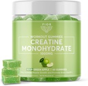 FIOR Creatine Gummy - Mejor Cretina Monohydrate Chewable, 60 Cuenta, Workout &amp; Protein Suplemento, Cognitive Enhancement, Sour Green Apple Flavor, 30 Servimientos