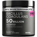 Toniiq Bacillus Coagulans Probiotic Supplement – Ultra High Strength 50 Billion CFU with FOS Prebiotic – Spore-Based Probiotic for Exceptional Stability – Third-Party Tested – 60 Capsules