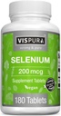 Selenium 200 mcg Suplemento, 180 Tablas Vegan para Sistema Inmunitario, Tiroides, Salud Prostática y Corazón*, Traza Ecológica, Natural &amp; Gluten Libre Mineral Sin Aditivos