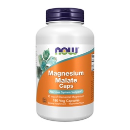 AHORA Alimentos Suplementos, Magnesium Malate Caps con 95 mg de Magnesio Elemental, Nervous System Support*, 180 Veg Capsules