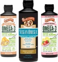 Barlean's Vegan Omega 3 Algae Oil Liquid Supplement Bundle, Incluye Flaxseed y Algae Oil Blend, Ginger Peach, y Pink Lemonade Flavors, EPA y DHA Fatty Acids