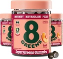 8Greens Gummies Super Greens Powder Superfood Gummy for Metabolism, Immunity & Focus, Digestive Health Enzymes, Organic: Chlorella, Spirulina, Aloe Vera, Peach Flavor, 150 Conde