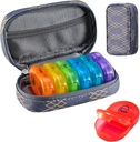 Serfeymi Organizador semanal de píldoras de viaje 2 veces al día AM Upgraded Rainbow Pill Box 7 Day with Portable Zipper PU Leather Pill Case, Medicine Organizer for Pills, Vitamins, Fish Oils - Lines 01