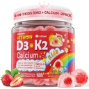 Vitamin D3 K2 + Calcium Liquid-filled Gummies for Kids & Teens, 1000IU / 2000IU D3 with Magnesium, Algal Omega 3, Kids Vitamins for Bones & Teeth, Calcium Absorption, Brain, Immune, Sugar-Free, 2Pack