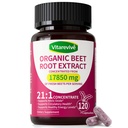 Organic Beet Root Capsules with Beetroot Extract 17850mg 21:1 Concentrated Beetroot Supplement Supports Circulation and Nitric Oxide from Beet Root Powder Extract 120 Count