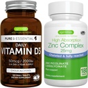 Vitamina D3 + Complejo Zinc Bundle Vegetariano, 365 2000iu Vitamina D3 Tabletas + 25 mg Picolinato Zinc Chelated & Bisglycinate with Copper, por Igennus