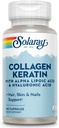 Keratina de Collagen SOLARAY con ácido lipoico alfa y ácido hialurónico - Píldoras de colágeno tipo I, II y III - Cabello, piel, uñas y soporte de salud conjunto - 30 piezas, 60 cápsulas